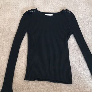 Black Striped Sweater with Shoulder Detailing